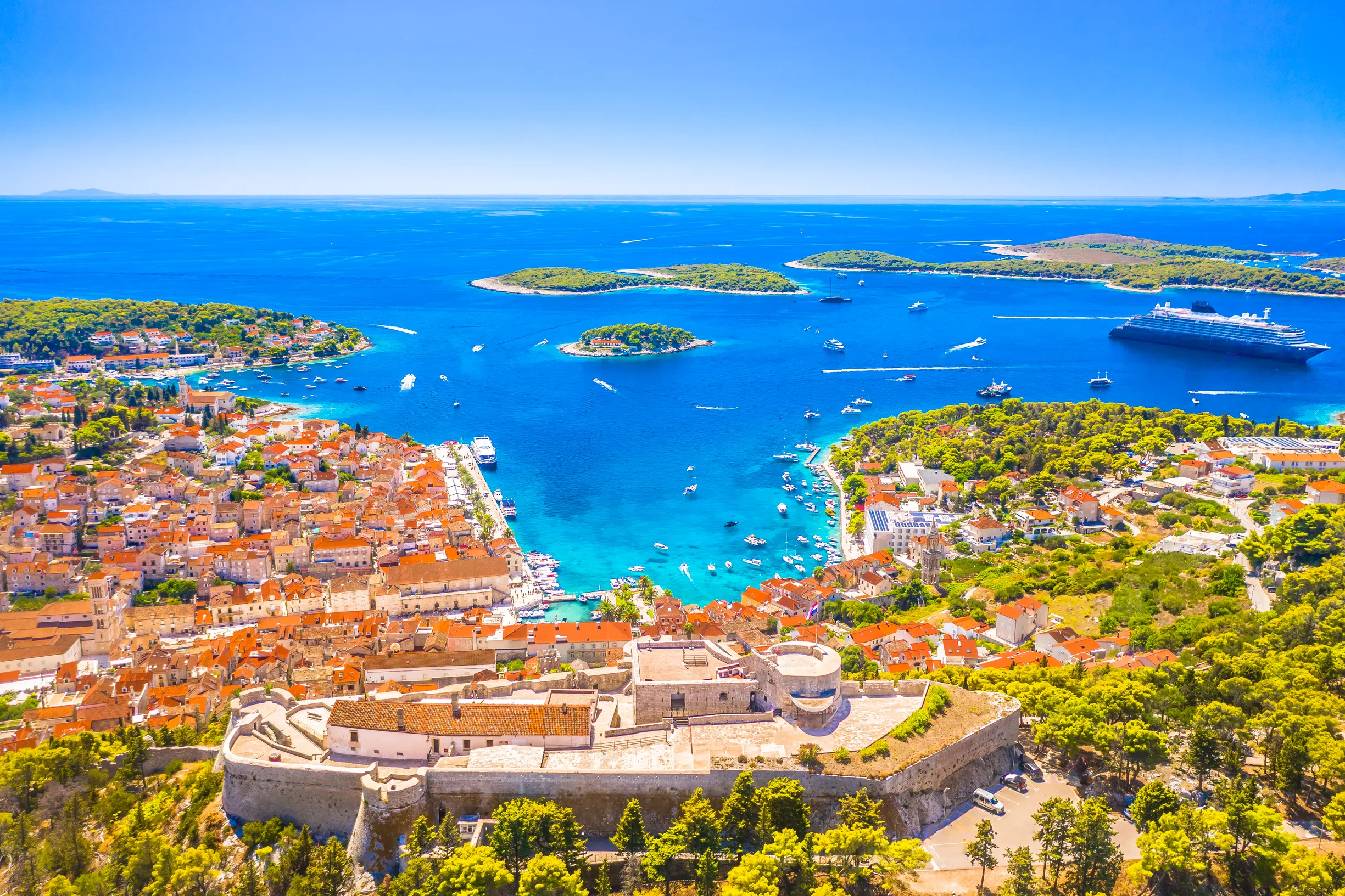 Hvar town and the Pakleni islands seen from the Spanish fortress
